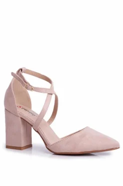 Damskie Boto Czółenka Damskie Na Słupku W Szpic Beżowe Traffic