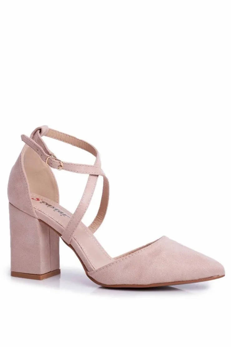 Damskie Boto Czółenka Damskie Na Słupku W Szpic Beżowe Traffic