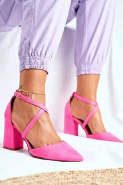 Damskie Boto Czółenka Damskie Na Słupku W Szpic Różowy Neon Traffic