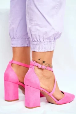 Damskie Boto Czółenka Damskie Na Słupku W Szpic Różowy Neon Traffic