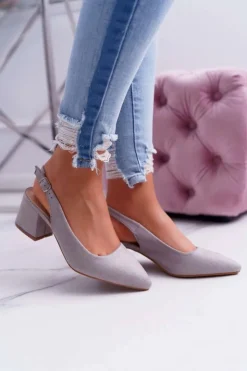 Damskie Boto Czółenka Damskie Na Słupku W Szpic Szare Contrail