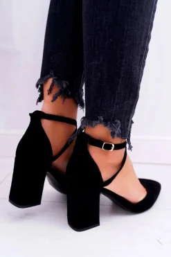 Damskie Boto Czółenka Damskie Na Słupku W Szpic Czarne Traffic