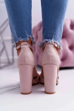 Boto Czółenka Damskie Na Słupku W Szpic Beżowe High Traffic