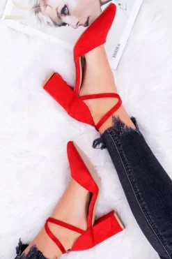 Boto Czółenka Zamszowe|Czółenka Na Słupku*Czółenka Damskie Na Słupku W Szpic Czerwone Traffic