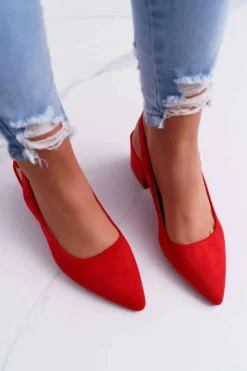 New Boto Czółenka Damskie Na Słupku W Szpic Czerwone Contrail