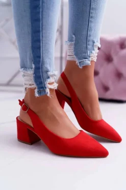 New Boto Czółenka Damskie Na Słupku W Szpic Czerwone Contrail