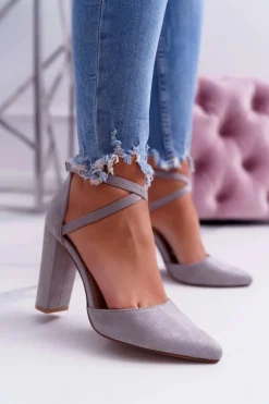 Sale Boto Czółenka Damskie Na Słupku W Szpic Szare High Traffic