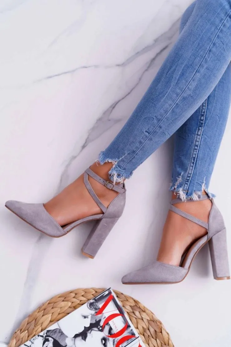 Sale Boto Czółenka Damskie Na Słupku W Szpic Szare High Traffic