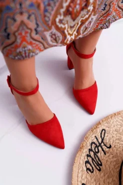 Boto Czółenka Zamszowe|Czółenka Na Słupku*Czółenka Damskie Na Słupku W Szpic Czerwone Elegante