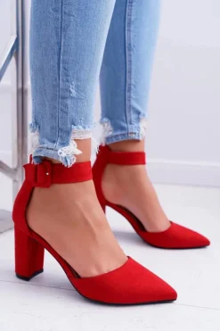 Boto Czółenka Zamszowe|Czółenka Na Słupku*Czółenka Damskie Na Słupku W Szpic Czerwone Domine