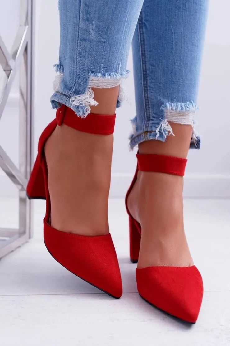 Boto Czółenka Zamszowe|Czółenka Na Słupku*Czółenka Damskie Na Słupku W Szpic Czerwone Domine