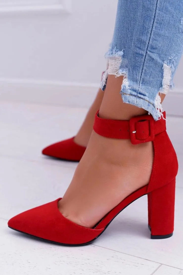 Boto Czółenka Zamszowe|Czółenka Na Słupku*Czółenka Damskie Na Słupku W Szpic Czerwone Domine