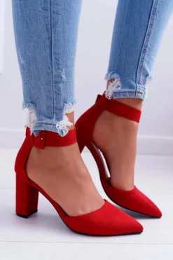 Boto Czółenka Zamszowe|Czółenka Na Słupku*Czółenka Damskie Na Słupku W Szpic Czerwone Domine