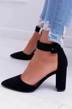 New Boto Czółenka Damskie Na Słupku W Szpic Czarne Domine