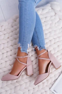 Damskie Boto Czółenka Damskie Na Słupku W Szpic Beżowe Cosmo