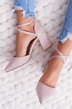 Damskie Boto Czółenka Damskie Na Słupku W Szpic Beżowe Cosmo