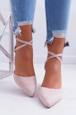 Damskie Boto Czółenka Damskie Na Słupku W Szpic Beżowe Cosmo