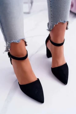 Damskie Boto Czółenka Damskie Na Słupku W Szpic Czarne MadamStyle