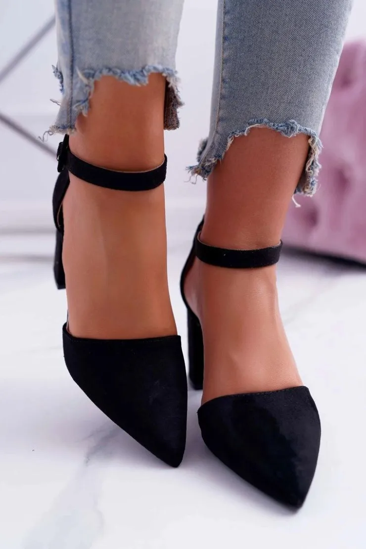 Damskie Boto Czółenka Damskie Na Słupku W Szpic Czarne MadamStyle