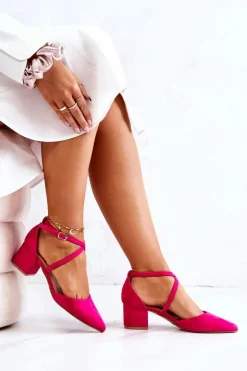 Damskie Boto Czółenka Damskie Na Słupku W Szpic Fuksja Cosmo