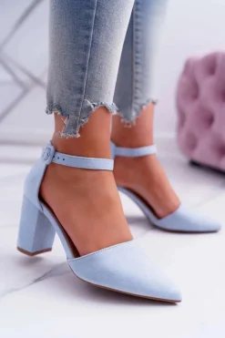 Hot Boto Czółenka Damskie Na Słupku W Szpic Niebieskie MadamStyle