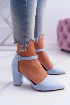 Hot Boto Czółenka Damskie Na Słupku W Szpic Niebieskie MadamStyle