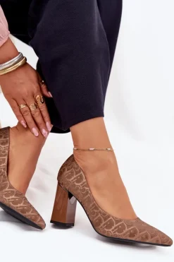 Buty damskie Vinceza Czółenka Na Słupku|Czółenka Klasyczne*Czółenka Damskie Na Słupku Z Ozdobnym Tłoczeniem Vinceza 62254 Brązowe