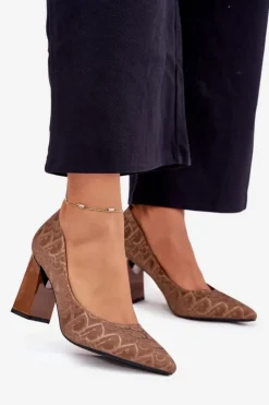 Buty damskie Vinceza Czółenka Na Słupku|Czółenka Klasyczne*Czółenka Damskie Na Słupku Z Ozdobnym Tłoczeniem Vinceza 62254 Brązowe