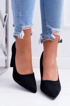 New Boto Czółenka Damskie Na Słupku Zamszowe Czarne Strawberry