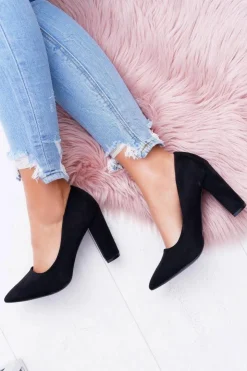 New Boto Czółenka Damskie Na Słupku Zamszowe Czarne Strawberry