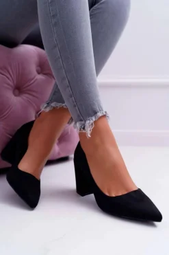 Damskie Boto Czółenka Damskie Na Słupku Zamszowe Czarne Neshka