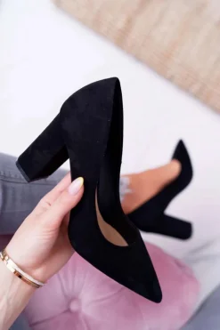 Damskie Boto Czółenka Damskie Na Słupku Zamszowe Czarne Clarina