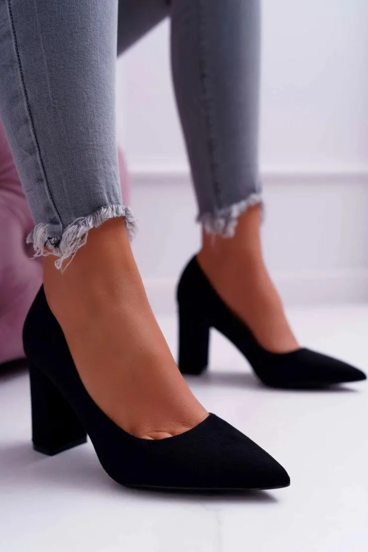 Damskie Boto Czółenka Damskie Na Słupku Zamszowe Czarne Clarina