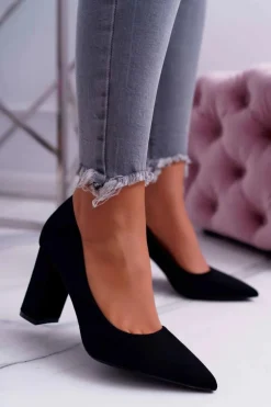 Damskie Boto Czółenka Damskie Na Słupku Zamszowe Czarne Clarina