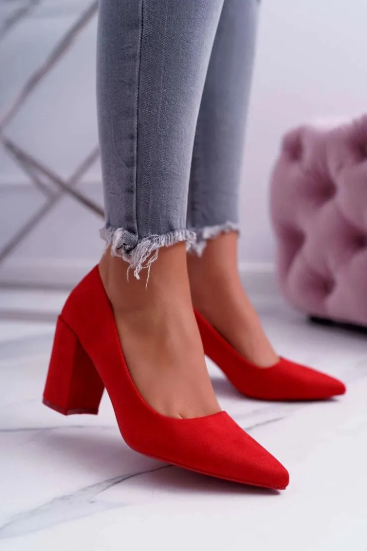 Boto Czółenka Na Słupku|Czółenka Zamszowe*Czółenka Damskie Na Słupku Zamszowe Czerwone Neshka