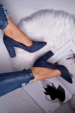 Boto Czółenka Zamszowe|Czółenka Na Słupku*Czółenka Damskie Na Słupku Zamszowe Granatowe Florena