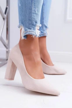 Boto Czółenka Zamszowe|Czółenka Na Słupku*Czółenka Damskie Na Słupku Zamszowe Beżowe Strawberry