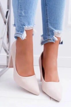 Boto Czółenka Zamszowe|Czółenka Na Słupku*Czółenka Damskie Na Słupku Zamszowe Beżowe Strawberry