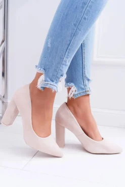 Boto Czółenka Zamszowe|Czółenka Na Słupku*Czółenka Damskie Na Słupku Zamszowe Beżowe Strawberry