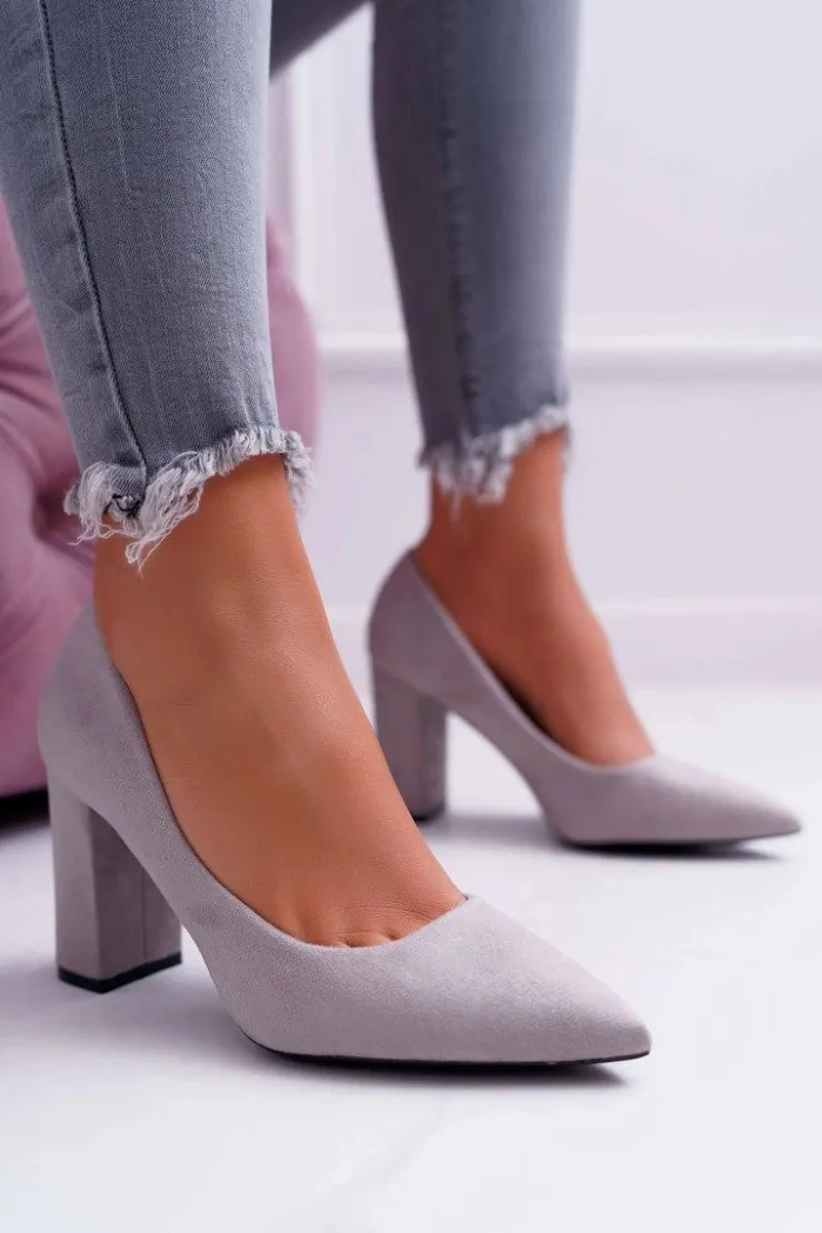 Boto Czółenka Damskie Na Słupku Zamszowe Szare Clarina