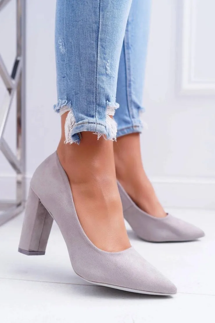 Damskie Boto Czółenka Damskie Na Słupku Zamszowe Szare Strawberry