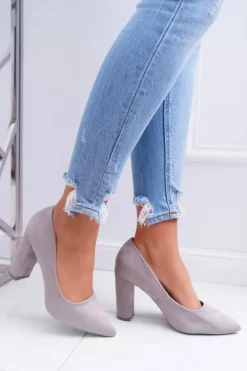 Damskie Boto Czółenka Damskie Na Słupku Zamszowe Szare Strawberry