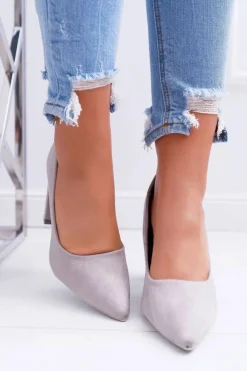 Damskie Boto Czółenka Damskie Na Słupku Zamszowe Szare Strawberry