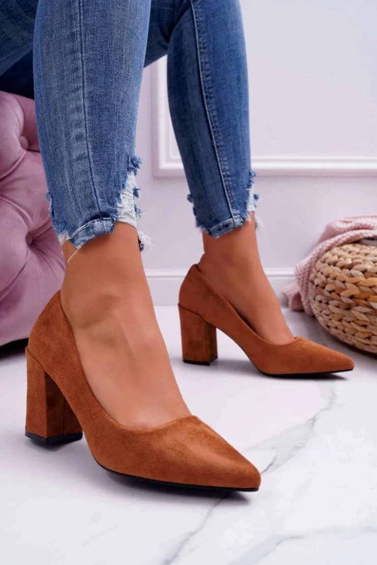 Sale Boto Czółenka Damskie Na Słupku Zamszowe Camel Femmini