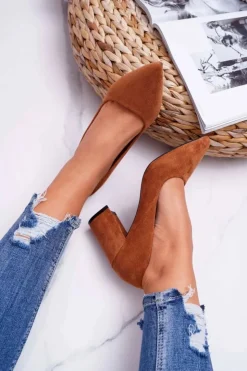 Sale Boto Czółenka Damskie Na Słupku Zamszowe Camel Femmini