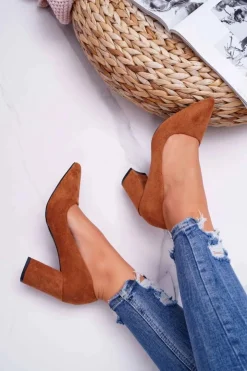 Sale Boto Czółenka Damskie Na Słupku Zamszowe Camel Femmini