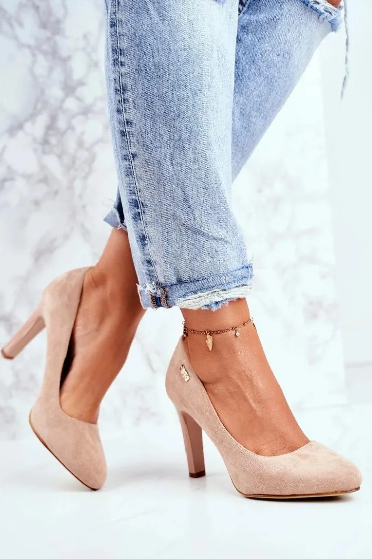 Damskie Buty Sergio Leone Czółenka Damskie Na Słupku Zamsz Sergio Leone Beżowe Campbell