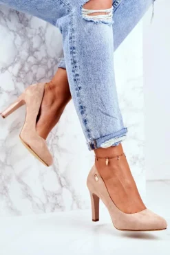 Damskie Buty Sergio Leone Czółenka Damskie Na Słupku Zamsz Sergio Leone Beżowe Campbell