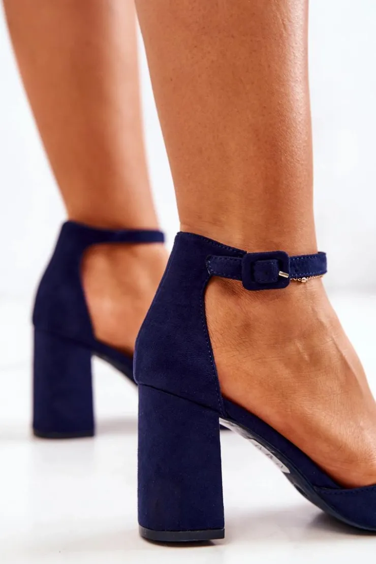 Damskie Boto Czółenka Damskie Na Słupku Zamszowe Granatowe Harye