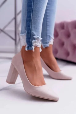 Boto Czółenka Damskie Na Słupku Zamszowe Beżowe Raspberry